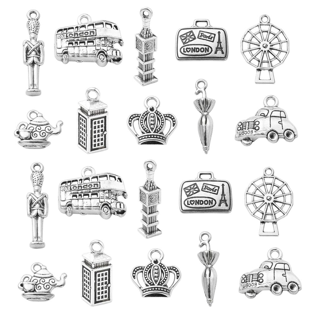 6406 100pcs Tibetan London Charms - Antique Silver Bus Crown Umbrella
